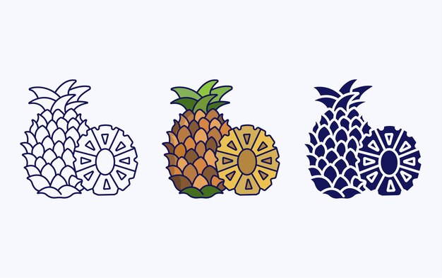 vector de piña entera y cortada