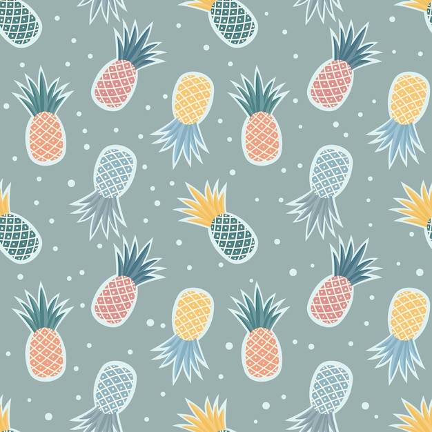 Vector piña fruta de patrones sin fisuras estilo vintage fondo de verano de frutas tropicales