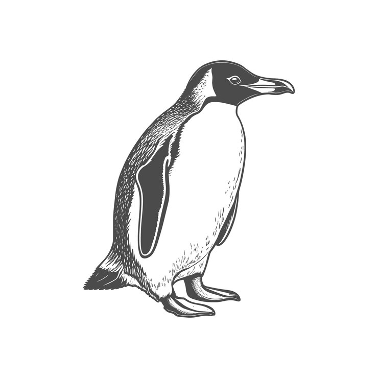 Vector, pingüino, lindo, mano, dibujado, bosquejo, en, garabato, estilo, ilustración