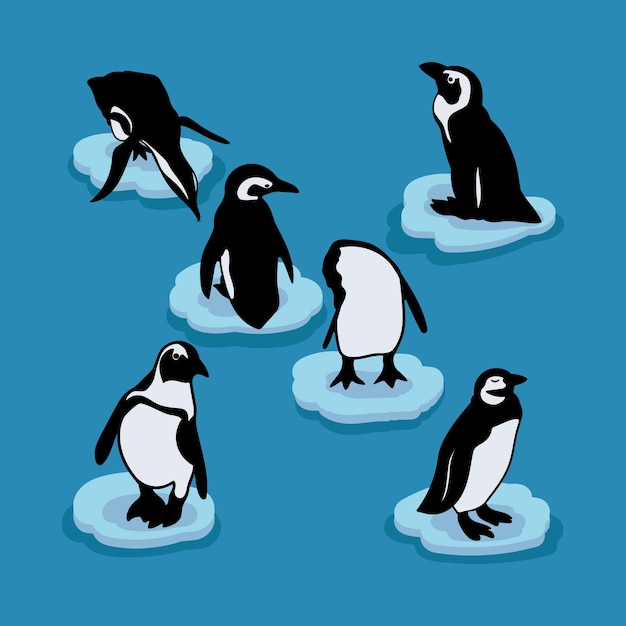 Vector pingüinos en témpano de hielo conjunto ilustración vectorial