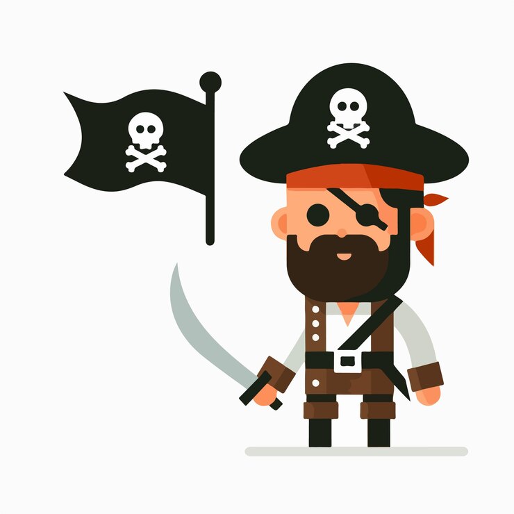 Vector vector pirata alegre con un estilo de diseño plano simple y fondo blanco