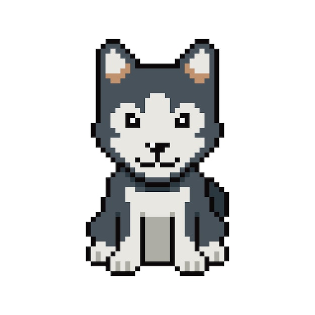El vector de pixel art del lindo perro husky siberiano en estilo retro