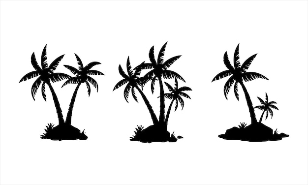 vector, plam, árbol, diseño, plam, árbol, silueta