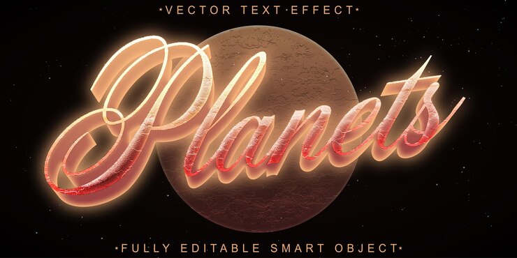 Vector vector de planeta marrón de dibujos animados efecto de texto de objeto inteligente totalmente editable