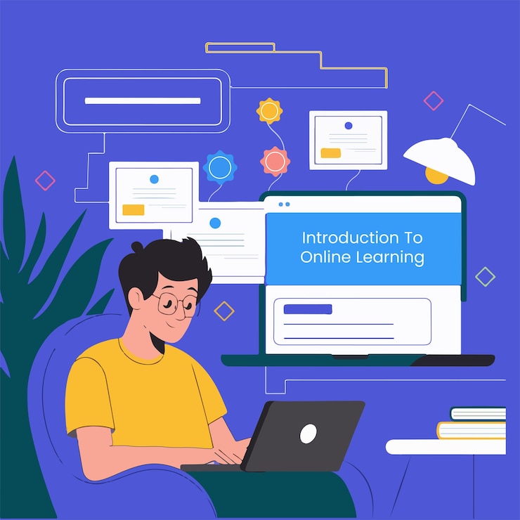 Vector vector plano de aprendizaje en línea