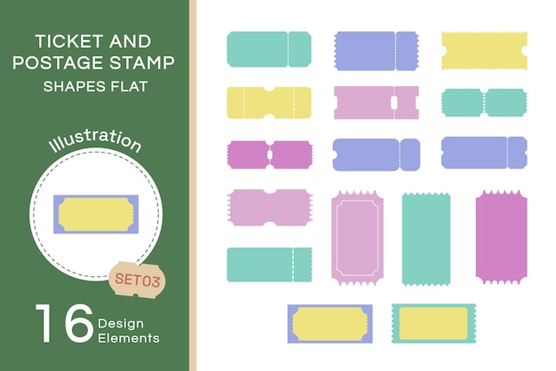 Vector plano billete y sello postal set3