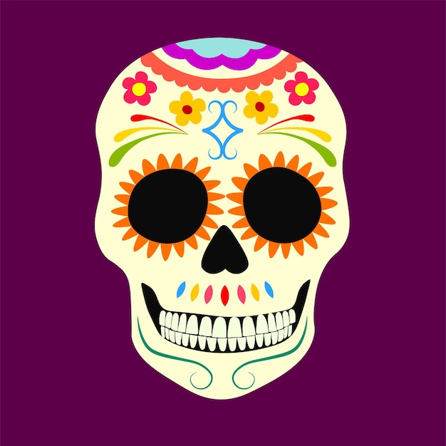 Vector plano de calavera de azúcar en estilo de dibujos animados Día de los Muertos concepto Dia De Los Muertos Cultura mexicana