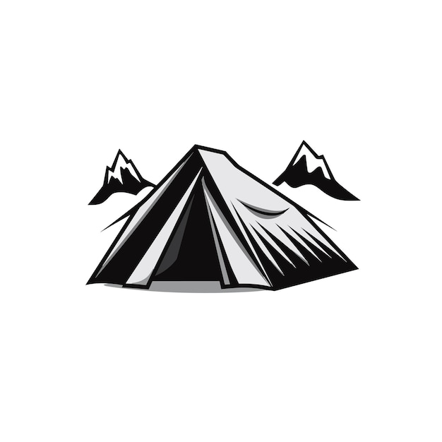 Vector plano de una carpa colorida frente a un majestuoso paisaje montañoso