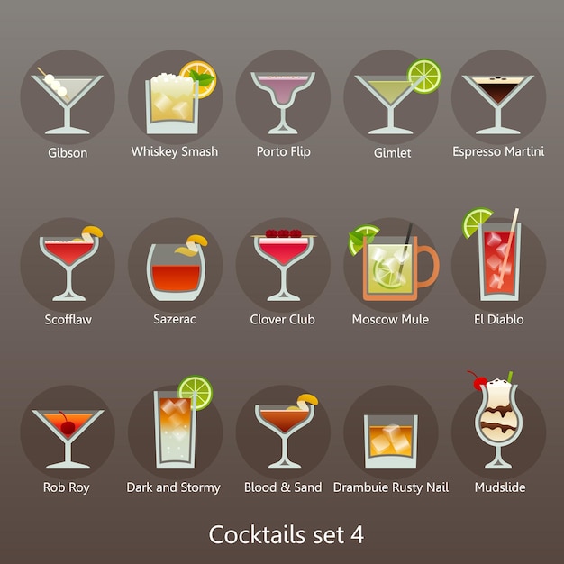 vector plano cócteles icono set4