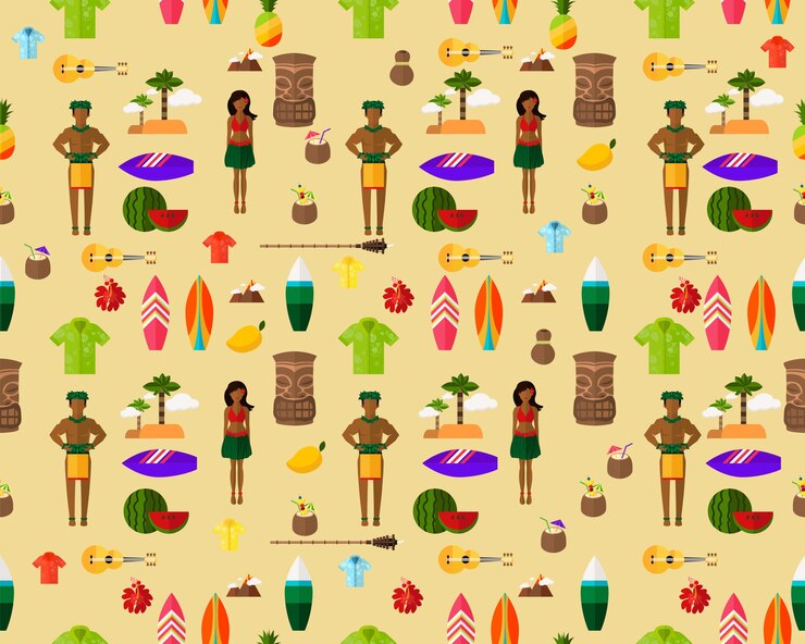 Vector vector plano sin costura textura patrón aloha conjunto