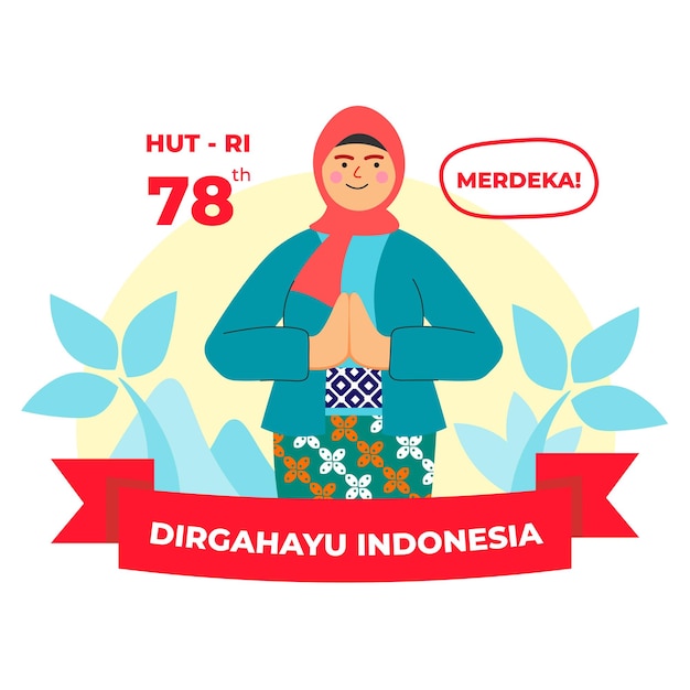 Vector plano día de la independencia de Indonesia ilustración