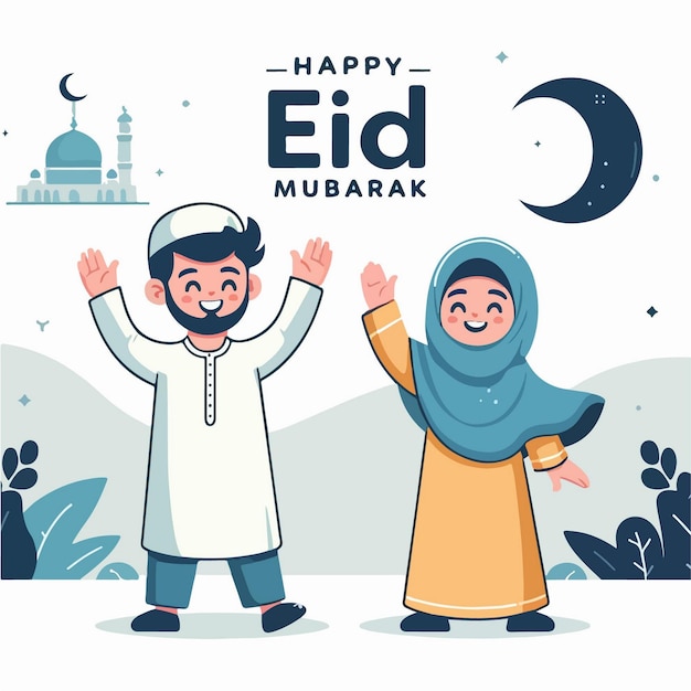 Vector plano Eid Mubarak ilustración Eid diseño de publicaciones en las redes sociales