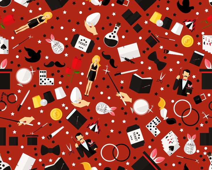 Vector vector plano sin fisuras patrón de textura magician magic show.