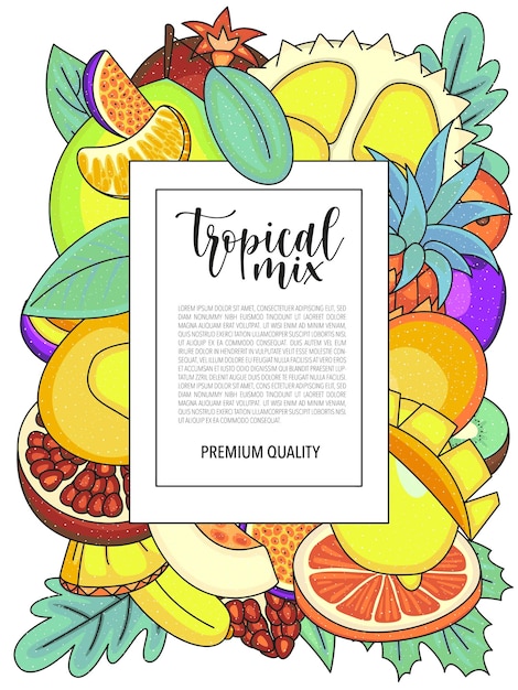 Vector vector, plano de fondo, con, frutas tropicales, entero, y, pedazos colección de ilustraciones