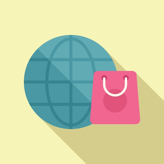 Vector plano del icono de la tienda global en línea Comprar bolsas de la tienda