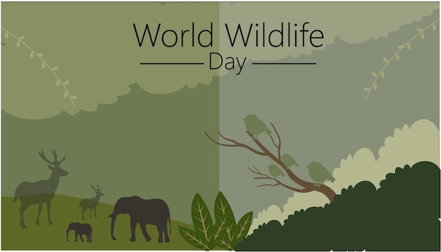 Vector plano ilustración del día mundial de la vida silvestre fondo del día mundial de la vida silvestre