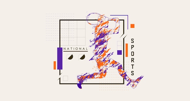 Vector plano jugador de tenis moderno retro celebración del día nacional del deporte concepto línea abstracta