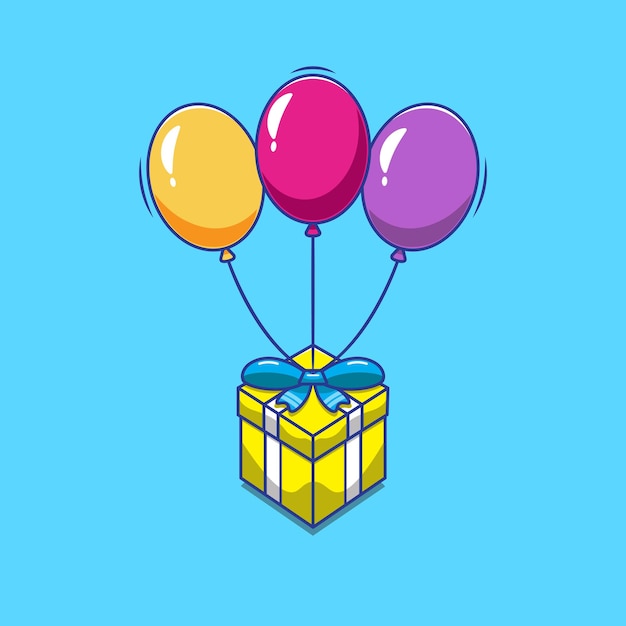 Vector vector plano una linda ilustración de caja con globo genial para regalos en la graduación