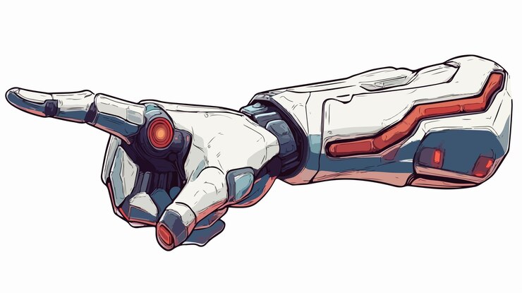 Vector el vector plano de la mano del ciborg que señala el dedo aislado