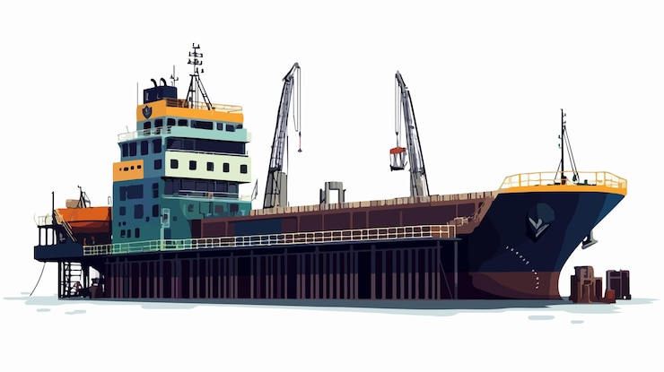 Vector vector plano del muelle del buque de carga aislado sobre un fondo blanco