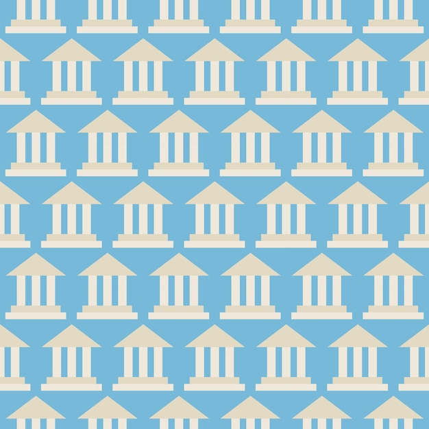 Vector plano de patrones sin fisuras edificio del banco de la escuela del gobierno. Fondo de textura transparente de vector de estilo plano. Plantilla de oficina de negocios y educación. De vuelta a la escuela. Edificio de arquitectura