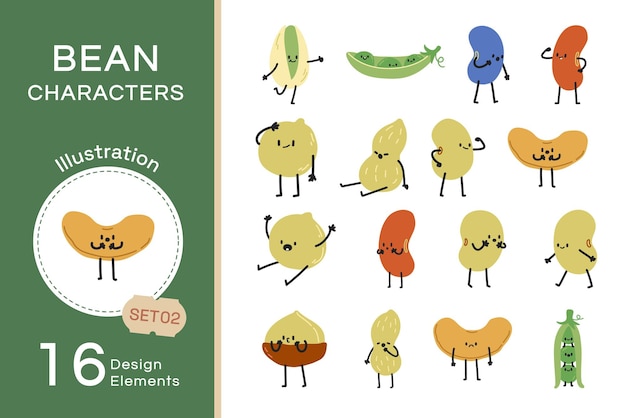 Vector plano personajes de frijol Set2.