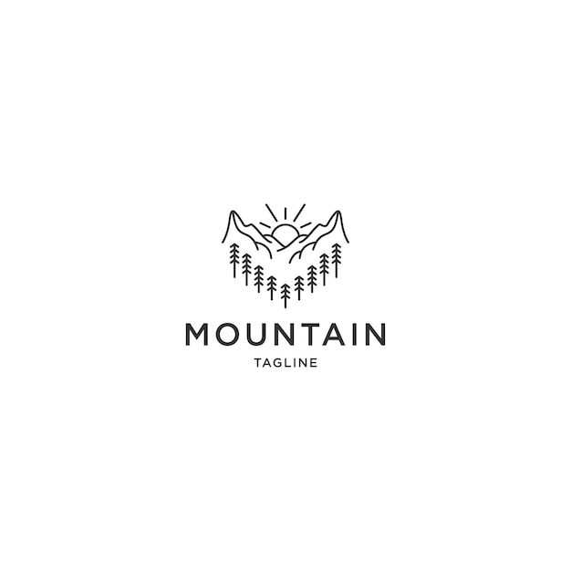 Vector plano de plantilla de diseño de icono de logotipo de línea de montaña