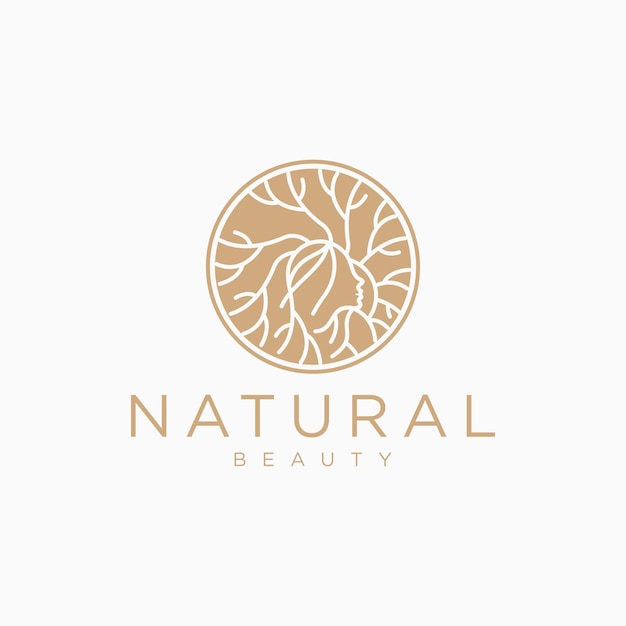 Vector plano de plantilla de diseño de icono de logotipo de mujer de belleza natural