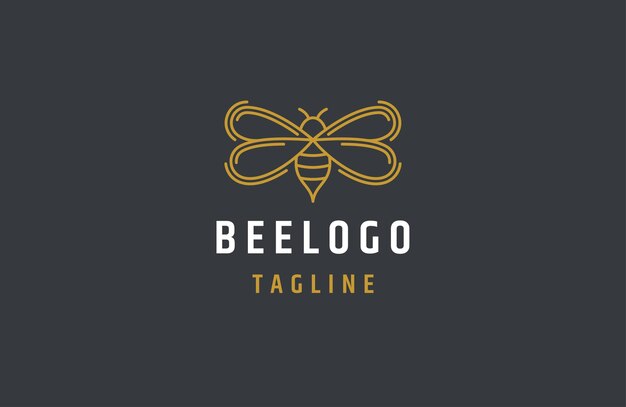 Vector plano de plantilla de diseño de logotipo de arte de línea de abeja