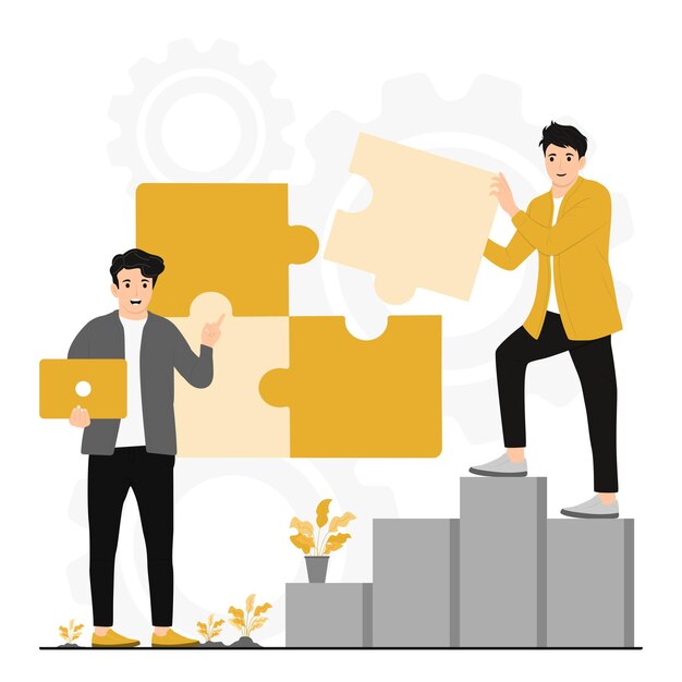 Vector plano Solución de ideas Resolución de problemas Hacer rompecabezas Ilustración del concepto de fondo