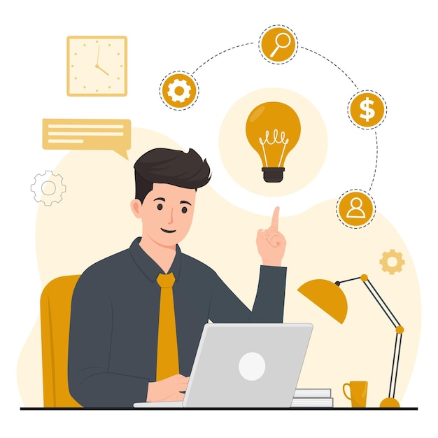 Vector plano Solución de ideas Resolución de problemas Hacer rompecabezas Ilustración del concepto de fondo