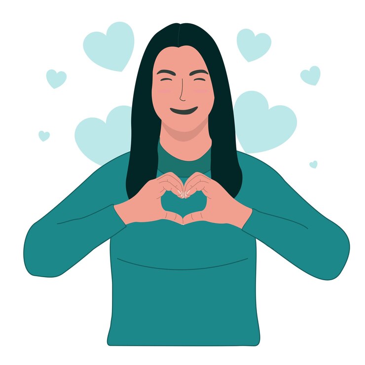 Vector vector plano sonriendo mujer adorable mostrando corazón signo de amor simpatía emoción