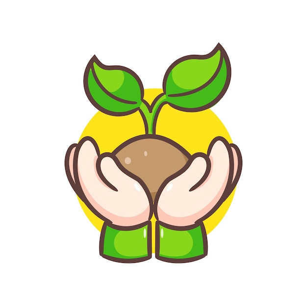 Vector vector de la planta que crece en el icono de la mano