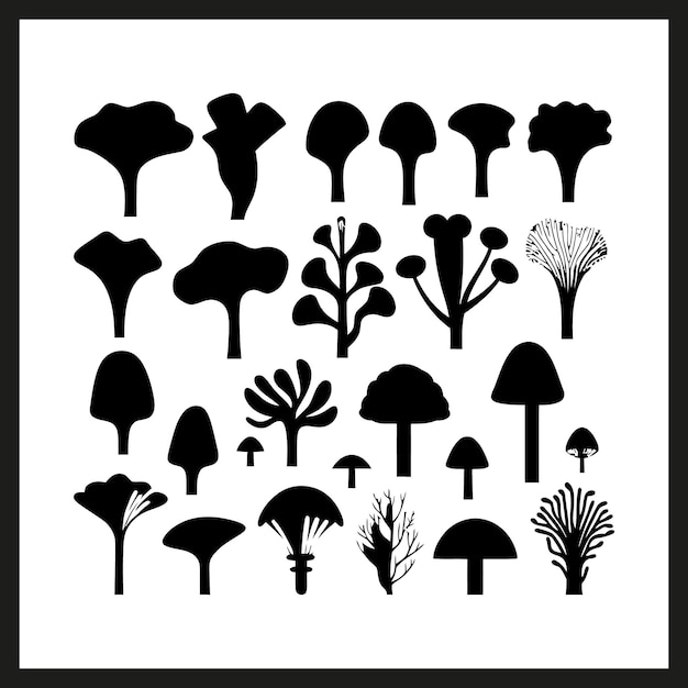 Vector de plantas y árboles de silueta de setas orales negras