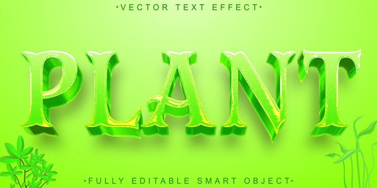 Vector vector de plantas verde efecto de texto de objeto inteligente totalmente editable