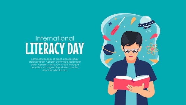 Vector de plantilla de banner del día internacional de la alfabetización