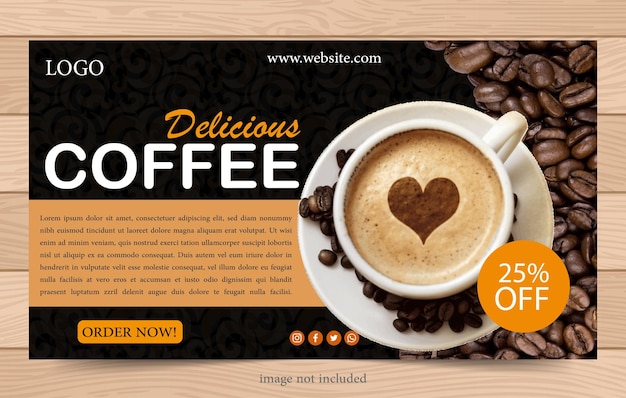 Vector de plantilla de banner de publicación web de redes sociales de cafetería de marketing digital posterior
