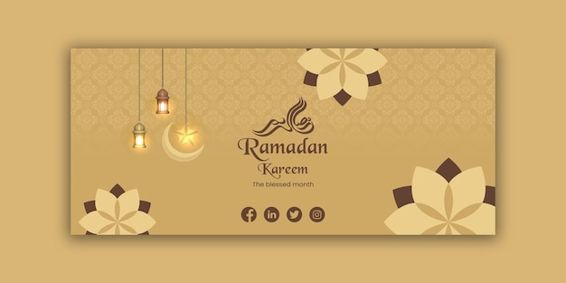 Vector de plantilla de banner de ramadan kareem con flor y fondo de patrón