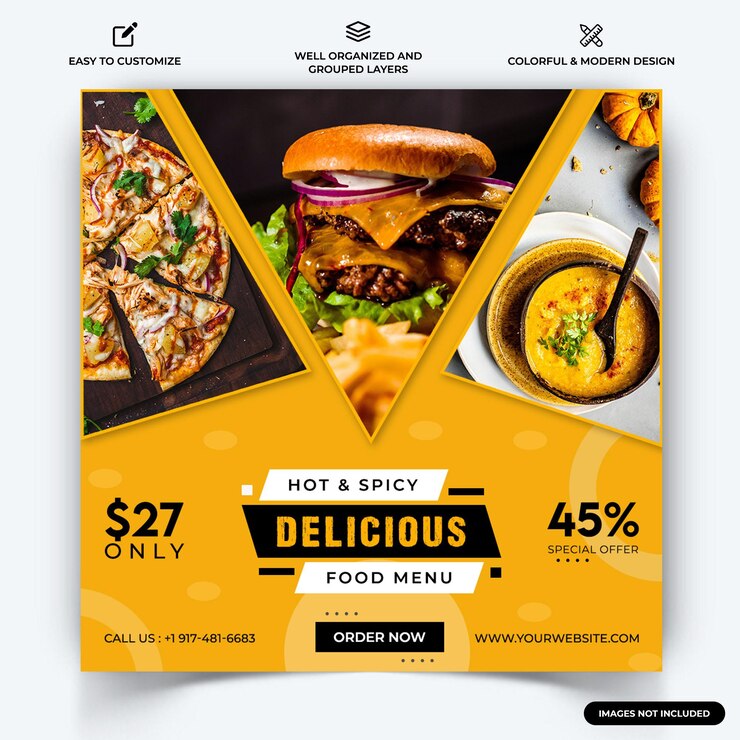 Vector vector de plantilla de banner de web de publicación de instagram de alimentos vector premium