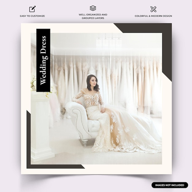 Vector de plantilla de banner web de publicación de Instagram de boda Vector Premium