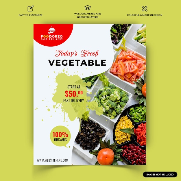 Vector de plantilla de banner web de publicación de instagram de comida y restaurante vector premium