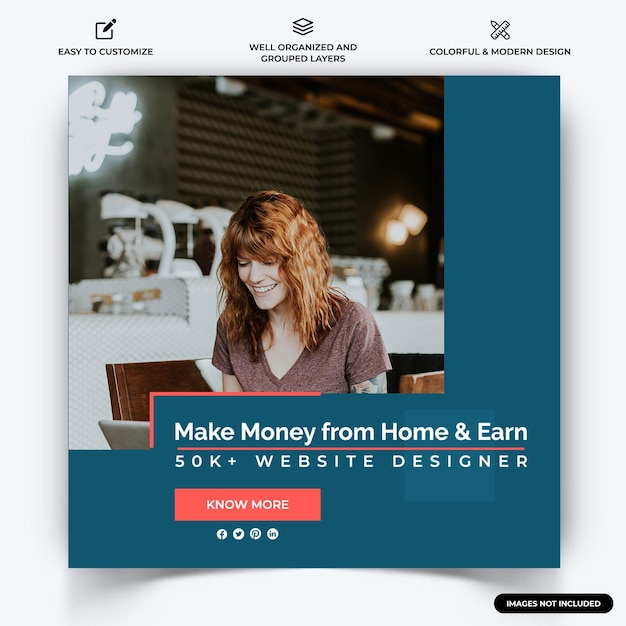 Vector de plantilla de banner web de publicación de instagram para ganar dinero en línea vector premium
