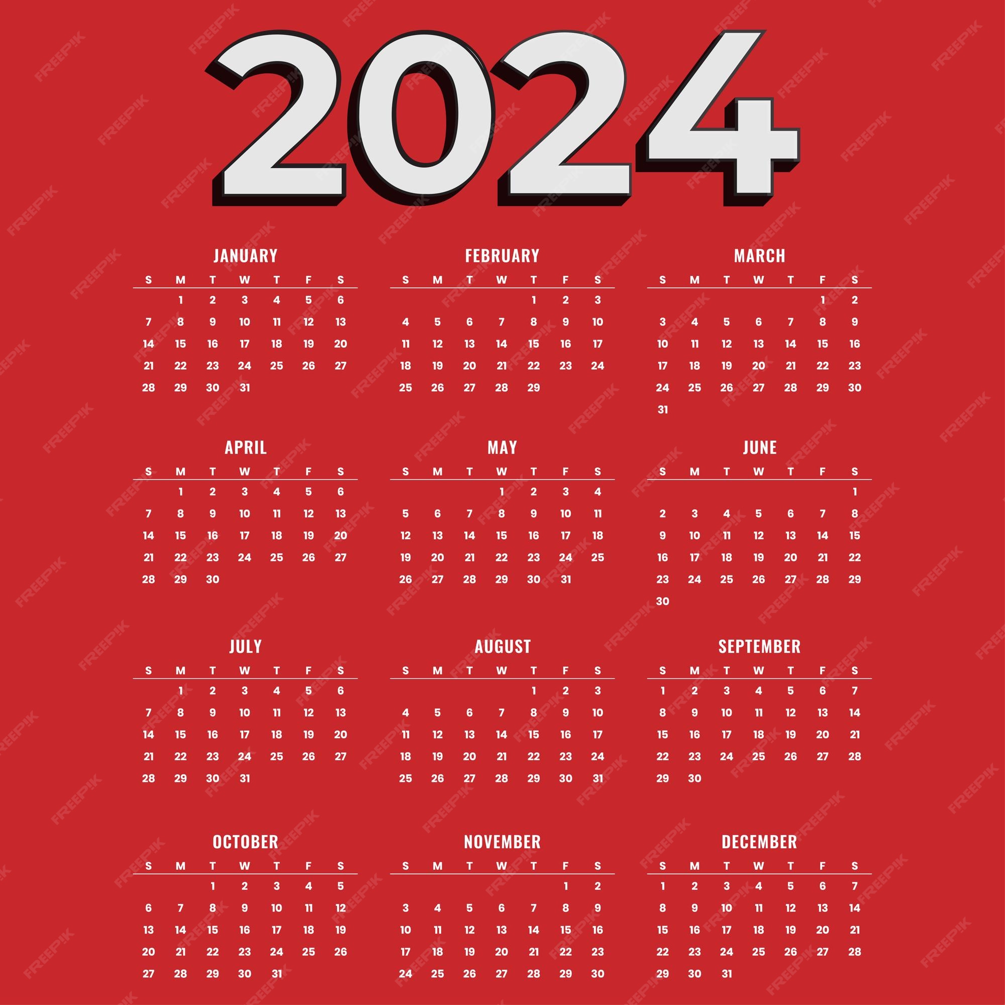 Vector plantilla de calendario 2024 vector editable Vector Premium