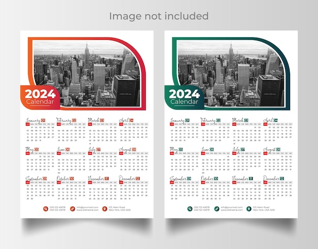 Vector de plantilla de calendario de pared para el año 2024