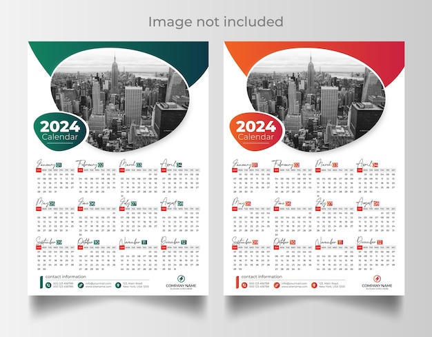 Vector de plantilla de calendario de pared para el año 2024