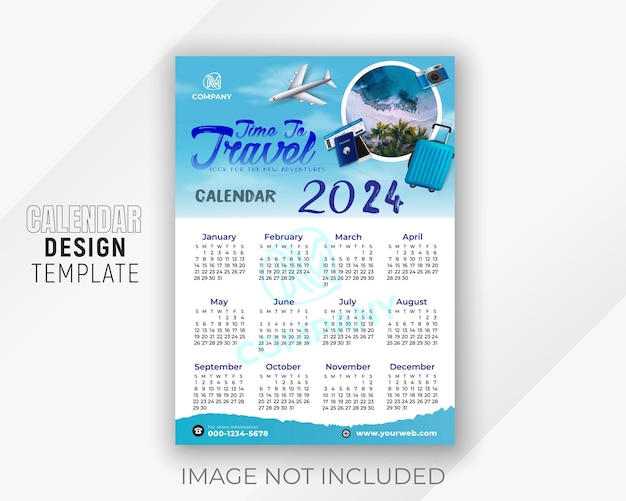 Vector vector plantilla de diseño de calendario de pared o escritorio de empresa de viajes moderna 2024