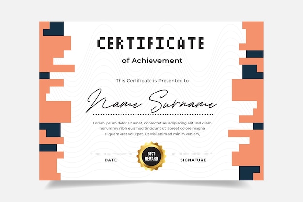 Vector de plantilla de diseño de certificado de píxeles