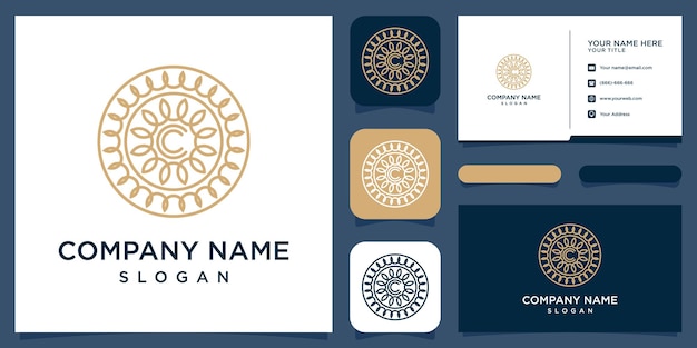 Vector de plantilla de diseño de conjunto de logotipo e icono de ornamento floral creativo Vector Premium