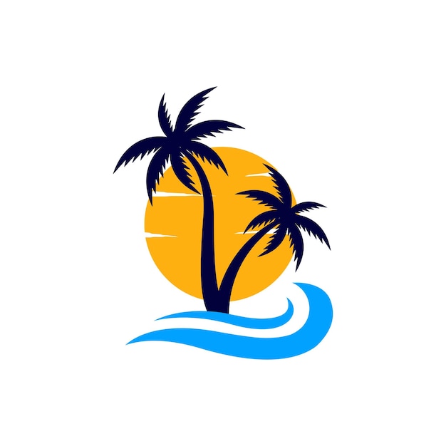 Vector de plantilla de diseño de icono de logotipo de sunset beach