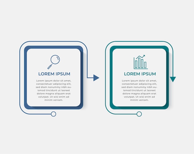 Vector de plantilla de diseño de infografía empresarial con iconos y 2 dos opciones o pasos. se puede utilizar para diagramas de procesos, presentaciones, diseño de flujo de trabajo, pancartas, diagramas de flujo, gráficos de información